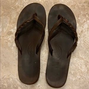 Rainbow Leather Braided Flip Flops - Mocha